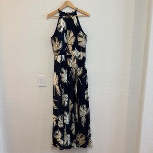 Betsy & Adam Navy and Gold Floral Maxi Dress